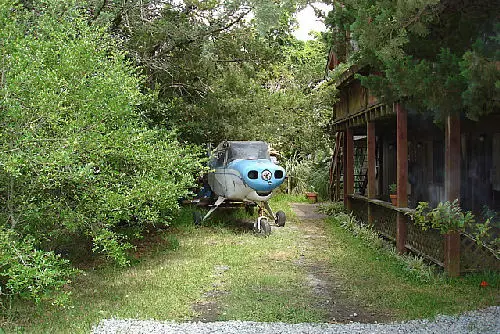 Airplane in driveway, front view